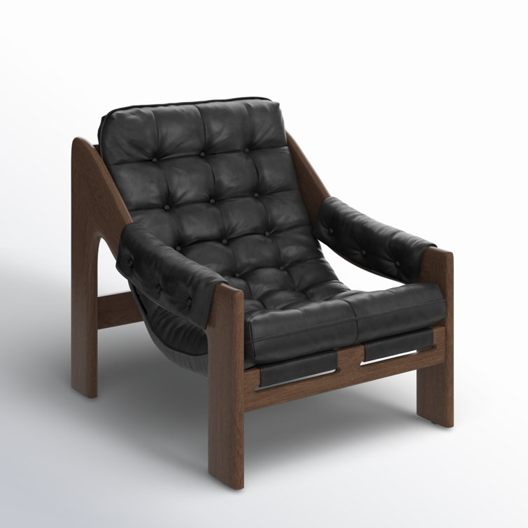 Heirloom Black Leather and Wood Handcrafted Accent Chair