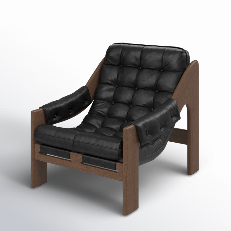 Heirloom Black Leather and Wood Handcrafted Accent Chair