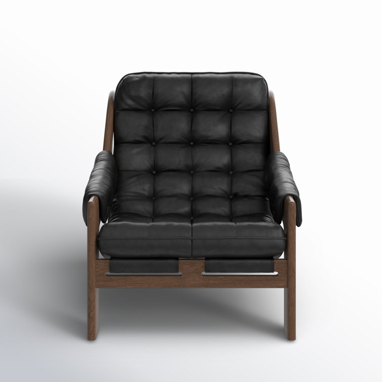 Heirloom Black Leather and Wood Handcrafted Accent Chair