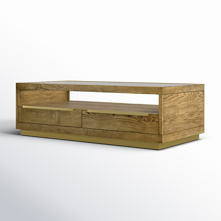 Fallbrook 58" Brown Oak Veneer Coffee Table with Storage