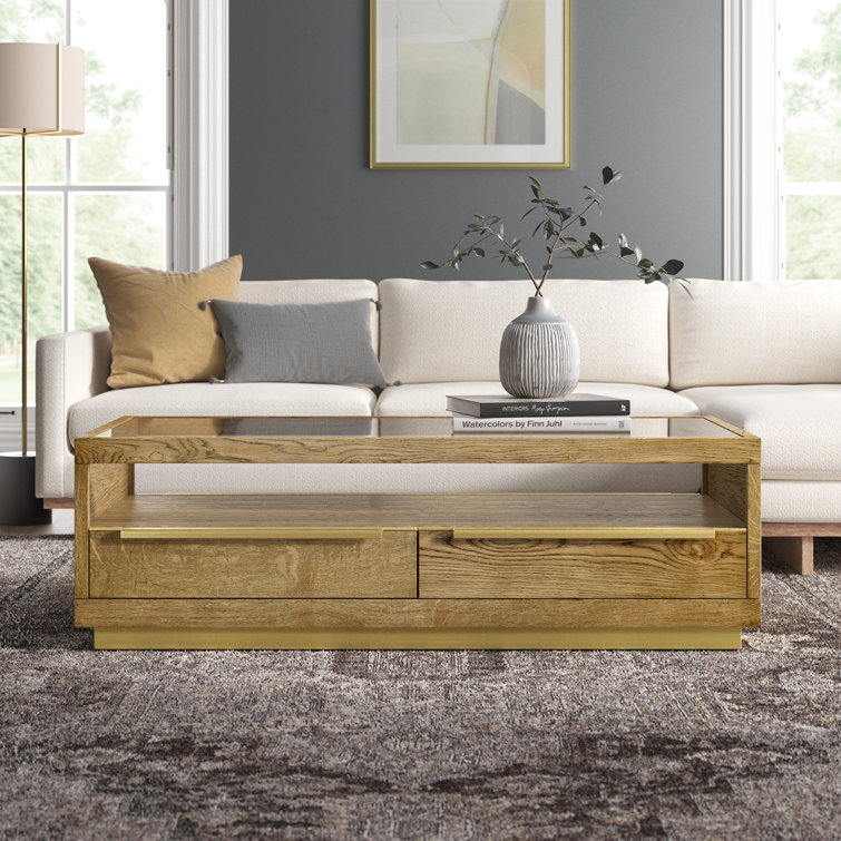 Fallbrook 58" Brown Oak Veneer Coffee Table with Storage