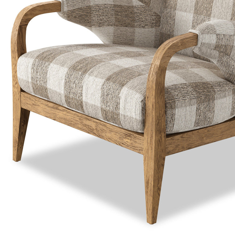 Dresden Pebble Plaid Wingback Chair with Oak Frame