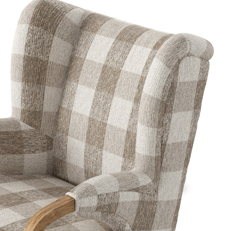 Dresden Pebble Plaid Wingback Chair with Oak Frame