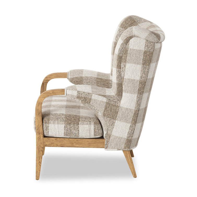 Dresden Pebble Plaid Wingback Chair with Oak Frame