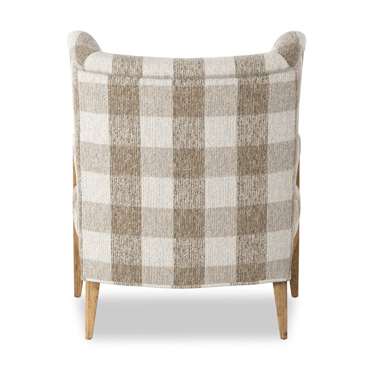Dresden Pebble Plaid Wingback Chair with Oak Frame