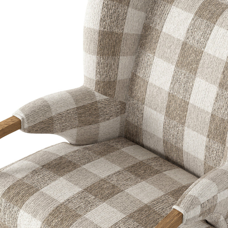 Dresden Pebble Plaid Wingback Chair with Oak Frame