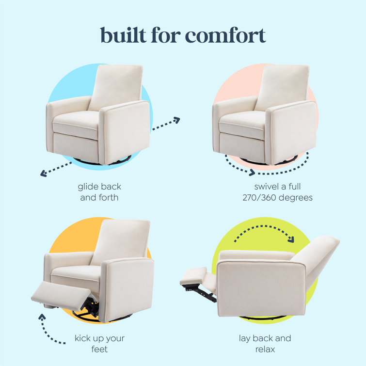 Cream Eco-Weave Swivel Recliner with Wood Base