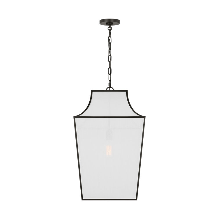 Aged Iron and White Linen Large Pendant Light