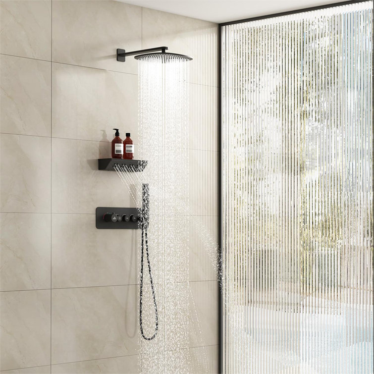 Matte Black Wall Mounted Shower System with Rainfall and Neck Massage