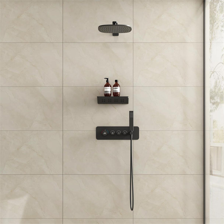 Matte Black Wall Mounted Shower System with Rainfall and Neck Massage