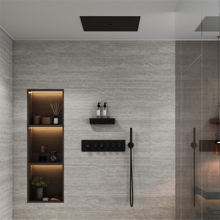 Matte Black Thermostatic Shower System with Rainfall and Jet Functions