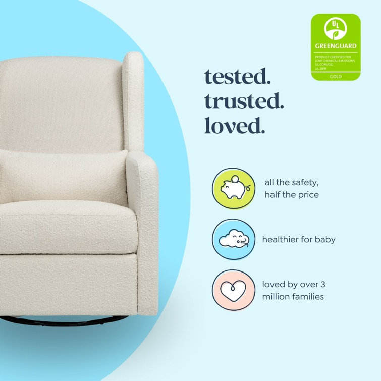 Ivory Boucle Swivel Recliner with Wood Frame