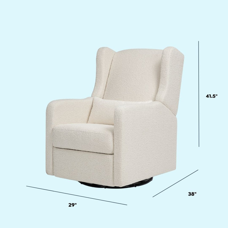 Ivory Boucle Swivel Recliner with Wood Frame