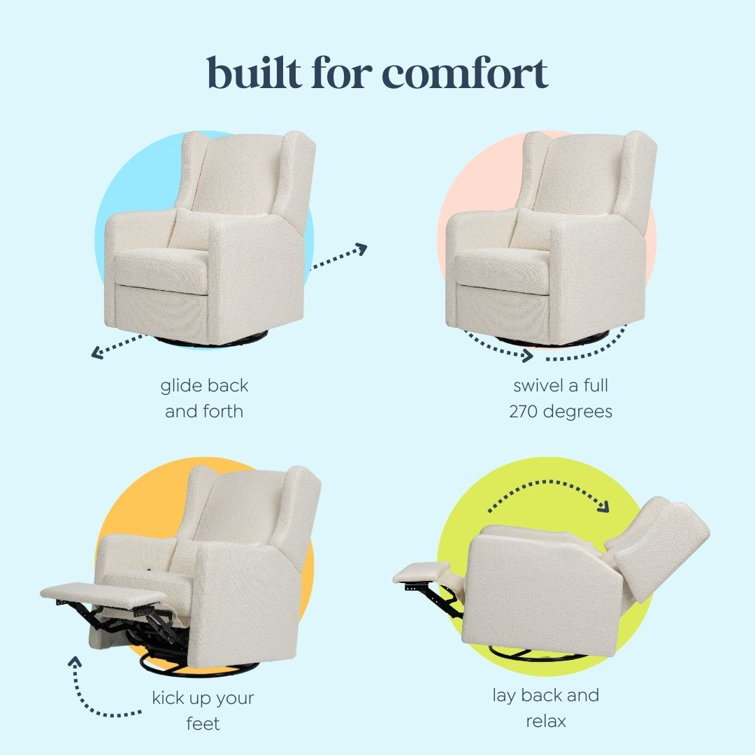 Ivory Boucle Swivel Recliner with Wood Frame