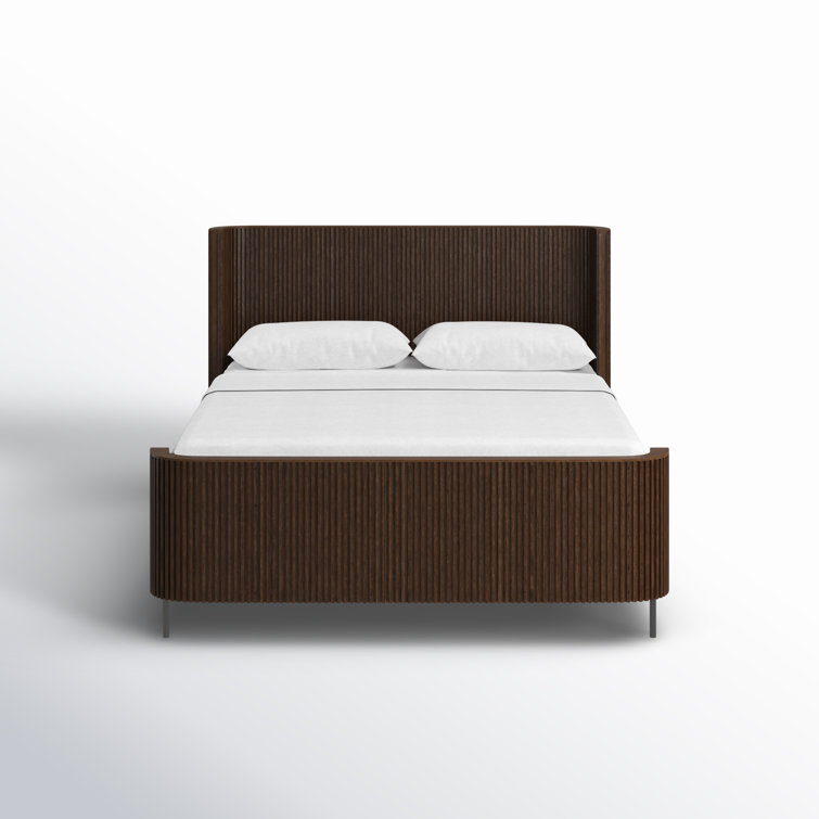 Contemporary Terra Brown Oak Queen Panel Bed with Headboard