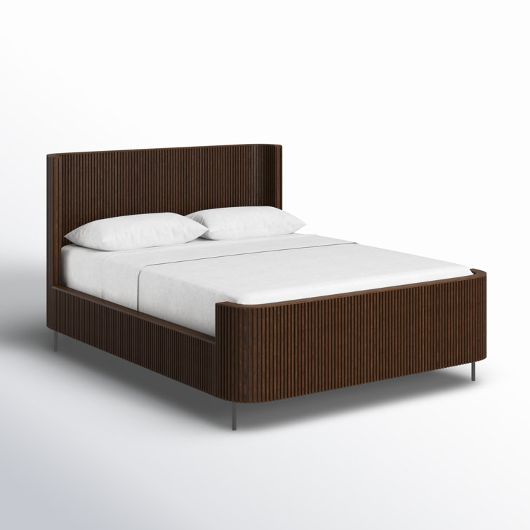 Contemporary Terra Brown Oak Queen Panel Bed with Headboard
