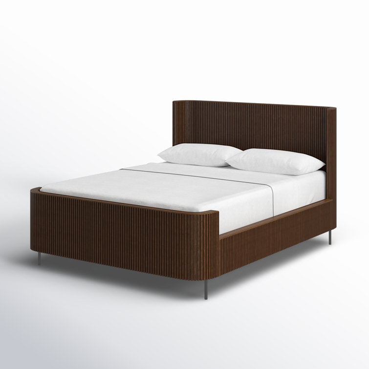 Contemporary Terra Brown Oak Queen Panel Bed with Headboard
