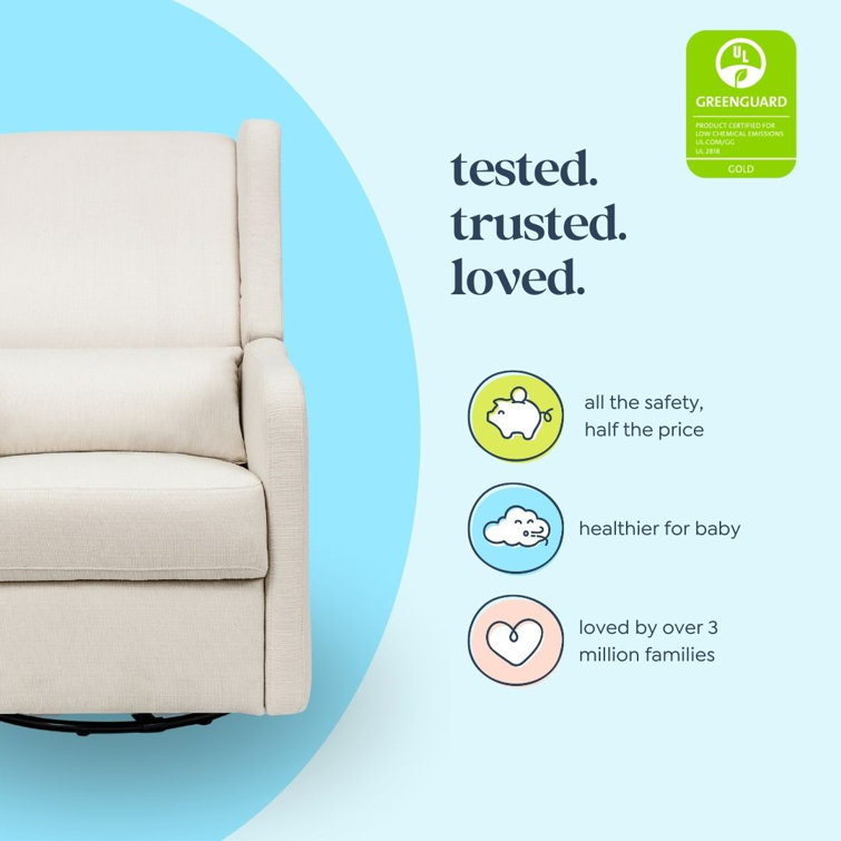Beige Handcrafted Swivel Recliner with Wood Base