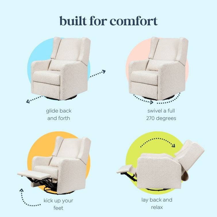 Beige Handcrafted Swivel Recliner with Wood Base