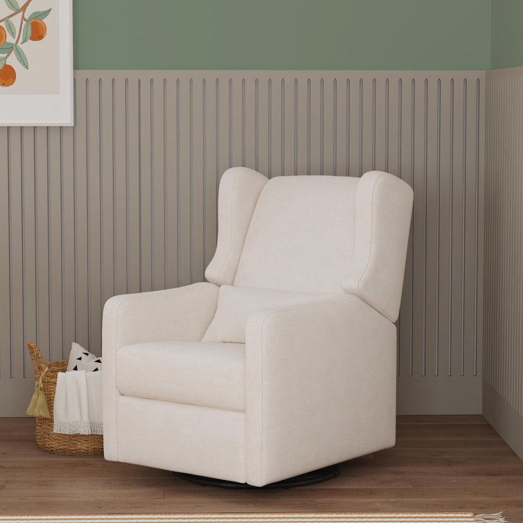 Beige Handcrafted Swivel Recliner with Wood Base