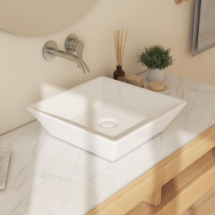 Naples 16.5" White Ceramic Square Vessel Sink