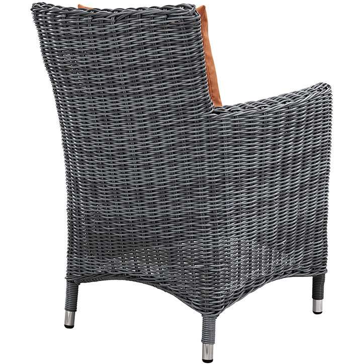 Gray Wicker Rattan Outdoor Dining Chair with Orange Cushions