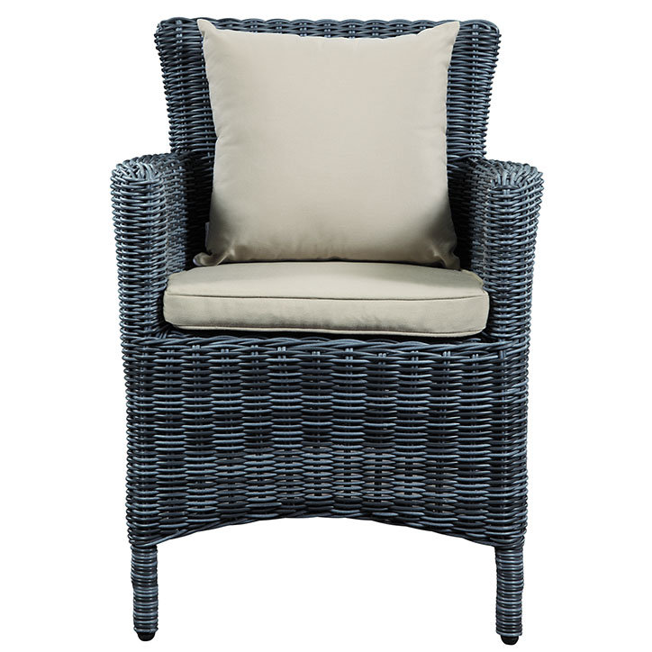 Antique Canvas Beige Wicker Rattan Outdoor Dining Chair with Cushions
