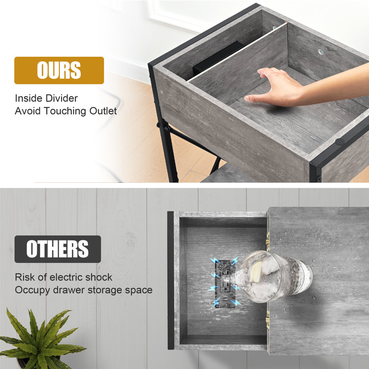 Gray Flip Top End Tables with Charging Station and Storage