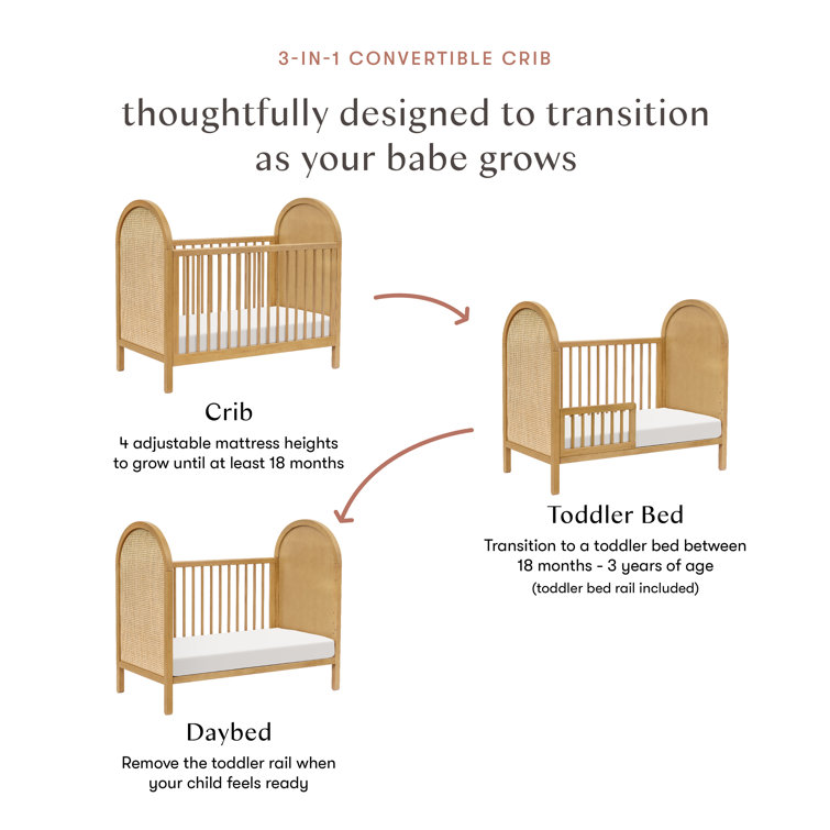 Light Wood Pine Boho-Chic Convertible Toddler Crib