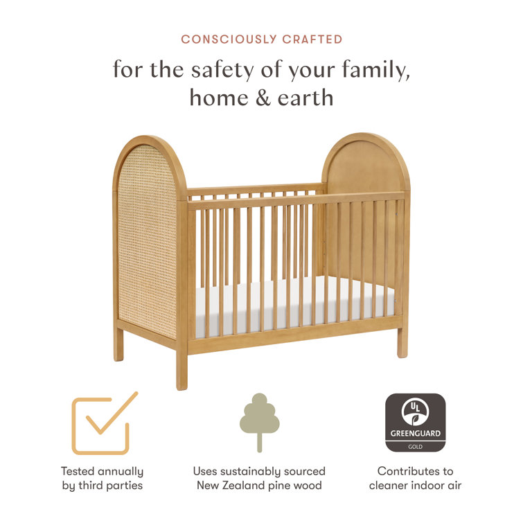 Light Wood Pine Boho-Chic Convertible Toddler Crib