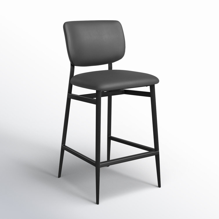 Gray Faux Leather and Black Steel Counter Stool