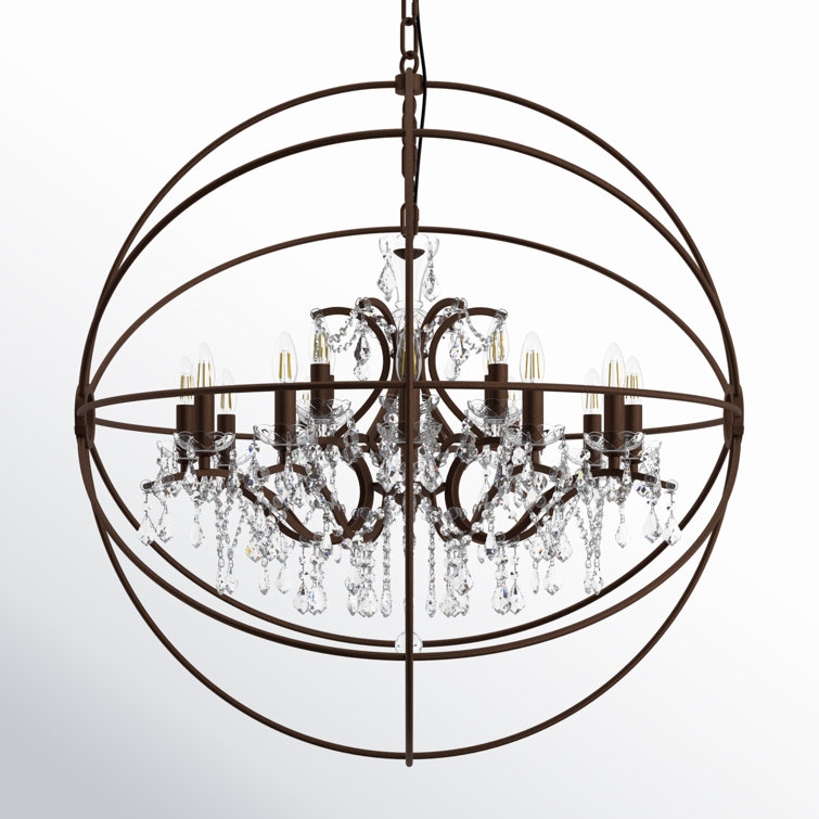 Geneva 44" Red Rusted 18-Light Globe Chandelier with Clear Crystals