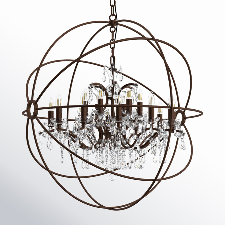 Geneva 44" Red Rusted 18-Light Globe Chandelier with Clear Crystals