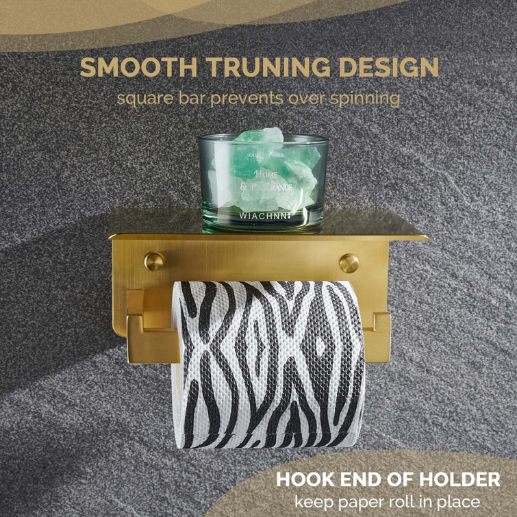 Brushed Gold Wall Mounted Toilet Paper Holder with Shelf