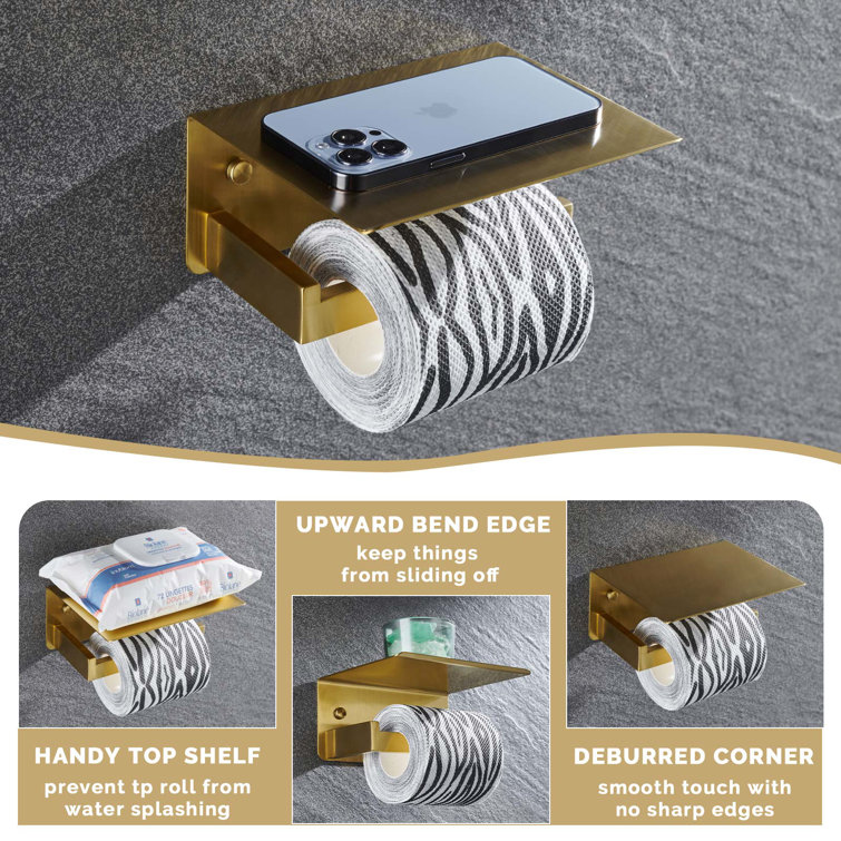 Brushed Gold Wall Mounted Toilet Paper Holder with Shelf