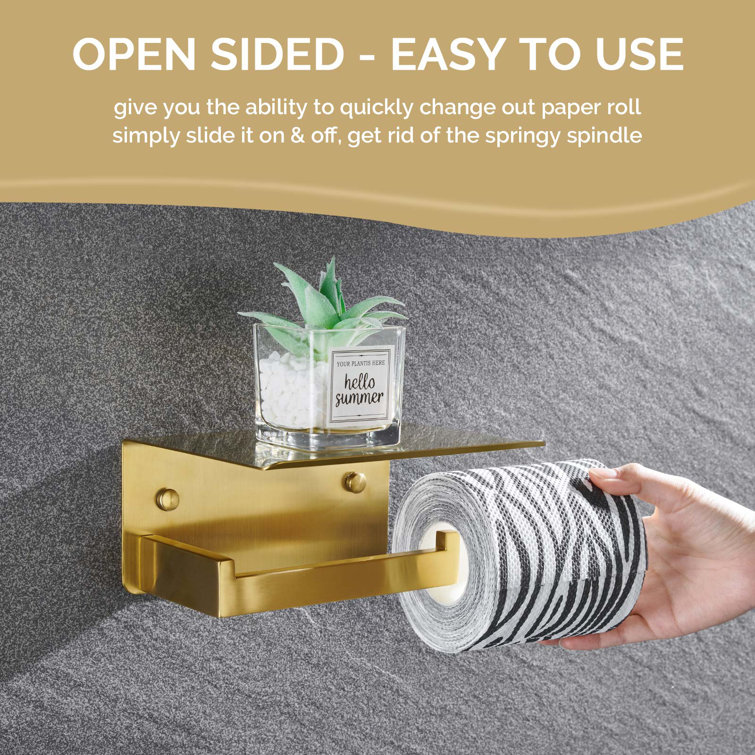 Brushed Gold Wall Mounted Toilet Paper Holder with Shelf