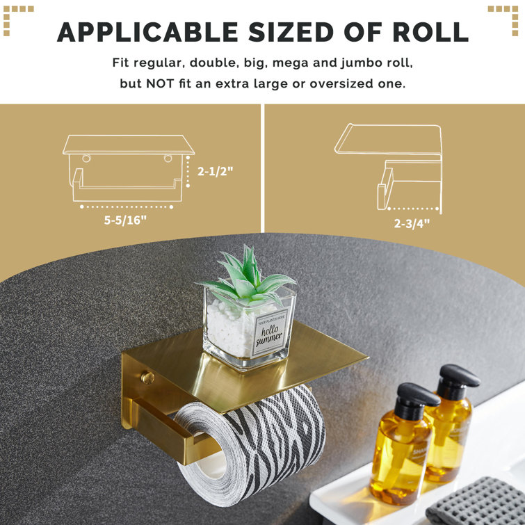 Brushed Gold Wall Mounted Toilet Paper Holder with Shelf