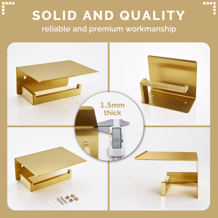 Brushed Gold Wall Mounted Toilet Paper Holder with Shelf