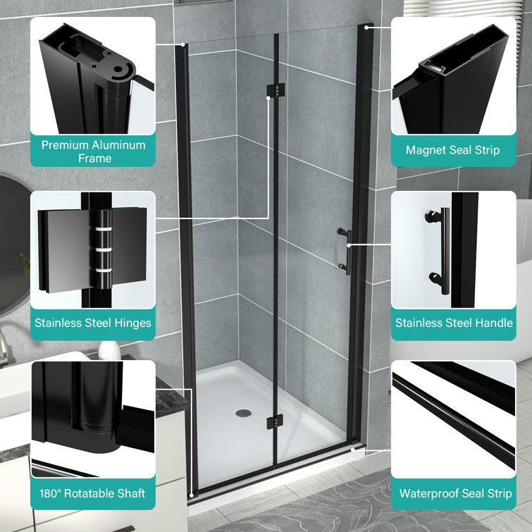 32'' W x 72'' H Matte Black Semi-Frameless Bi-Fold Shower Door