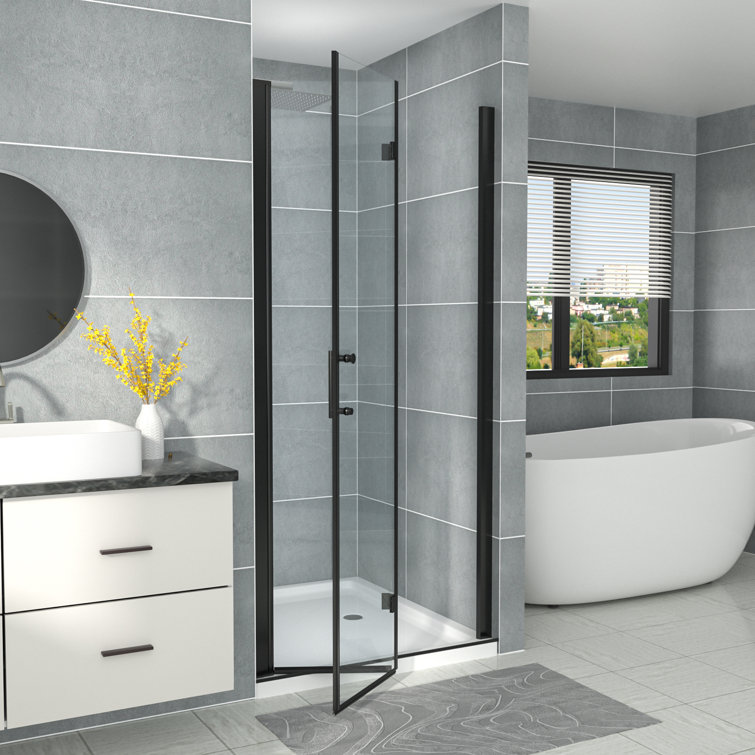 32'' W x 72'' H Matte Black Semi-Frameless Bi-Fold Shower Door