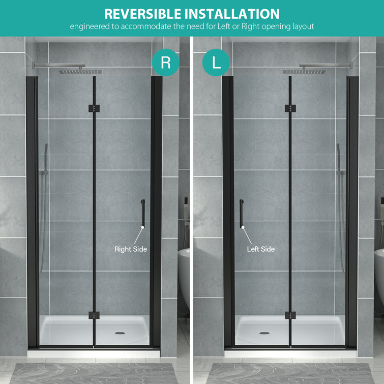 32'' W x 72'' H Matte Black Semi-Frameless Bi-Fold Shower Door