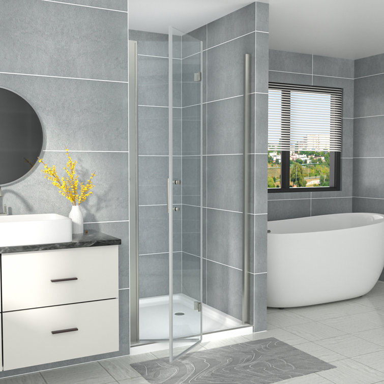 31.4" Brushed Nickel Semi-Frameless Bi-Fold Shower Door with Clear Glass
