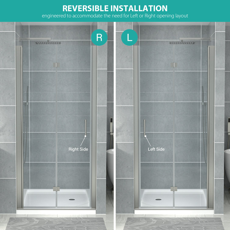 31.4" Brushed Nickel Semi-Frameless Bi-Fold Shower Door with Clear Glass