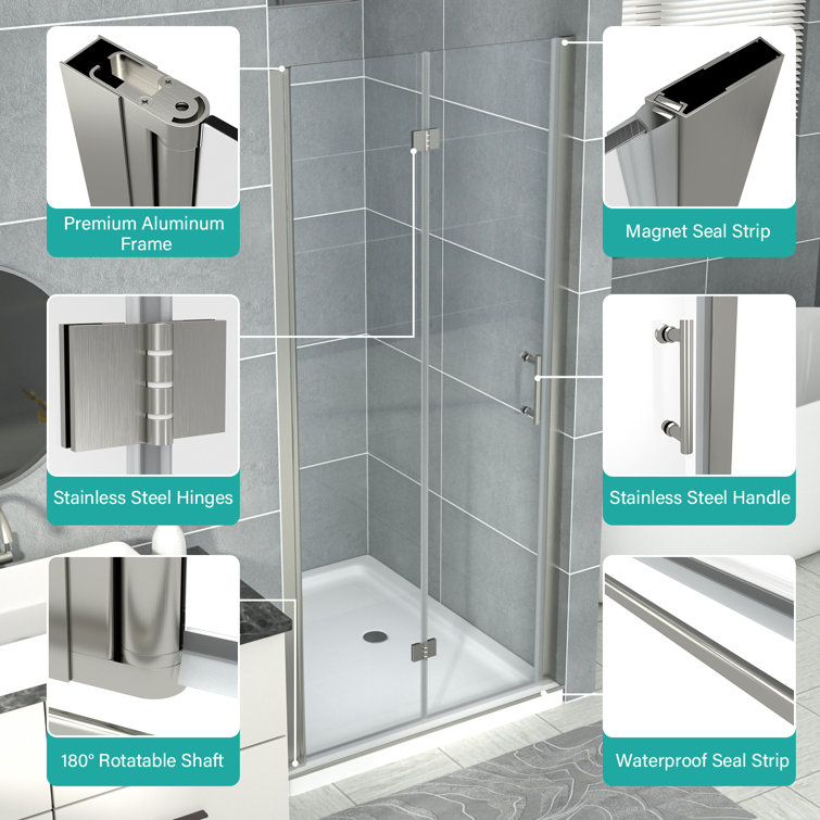 31.4" Brushed Nickel Semi-Frameless Bi-Fold Shower Door with Clear Glass
