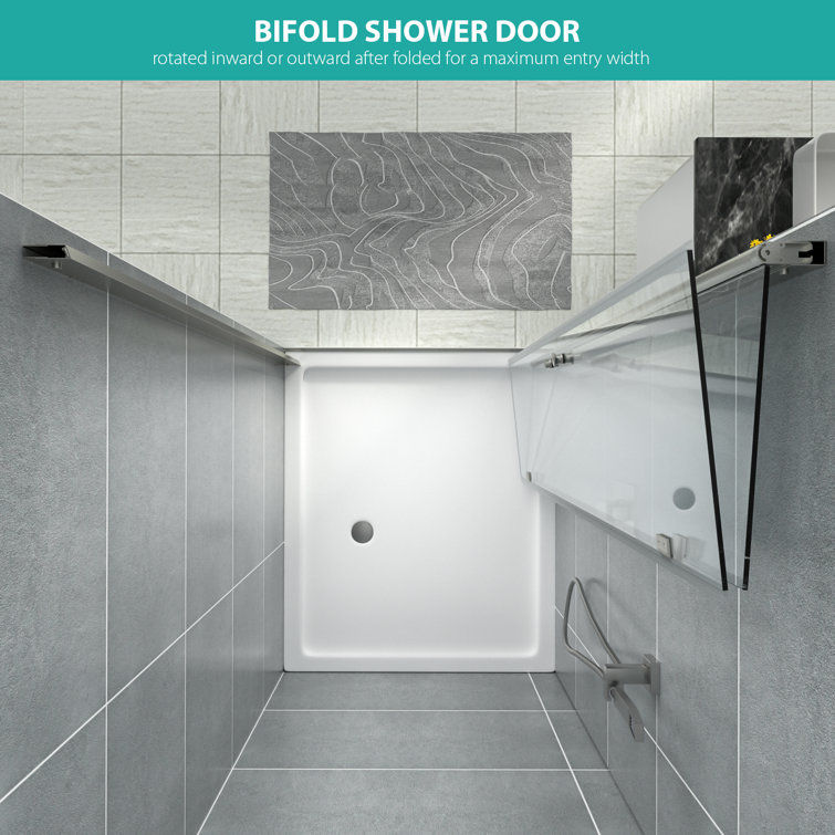 31.4" Brushed Nickel Semi-Frameless Bi-Fold Shower Door with Clear Glass