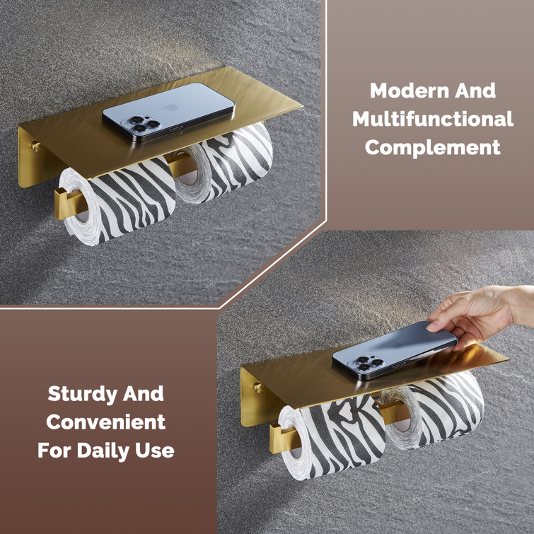 Brushed Gold Stainless Steel Wall Mounted Toilet Paper Holder with Shelf