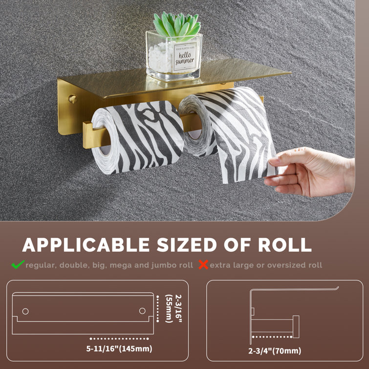 Brushed Gold Stainless Steel Wall Mounted Toilet Paper Holder with Shelf