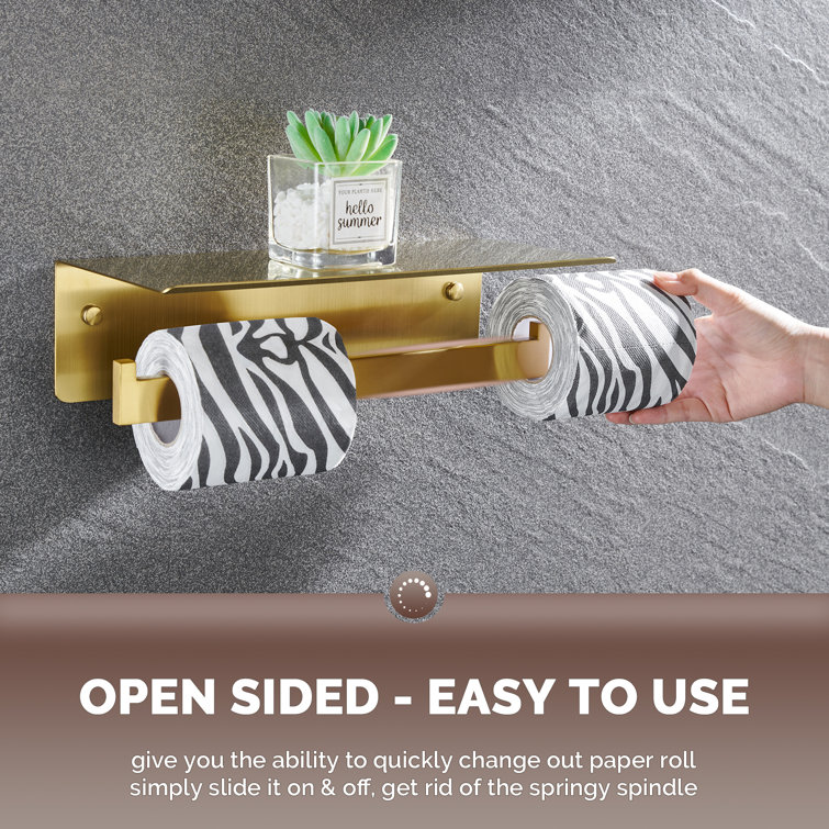 Brushed Gold Stainless Steel Wall Mounted Toilet Paper Holder with Shelf