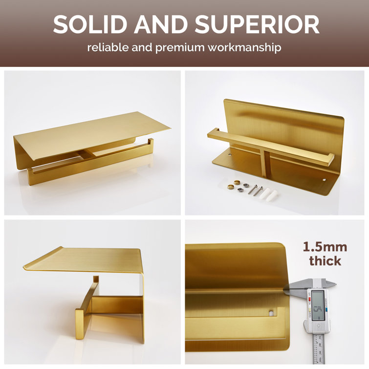 Brushed Gold Stainless Steel Wall Mounted Toilet Paper Holder with Shelf