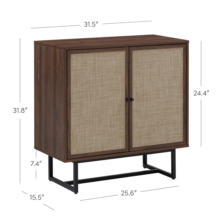 Walnut and Rattan Freestanding Storage Cabinet with Adjustable Shelves